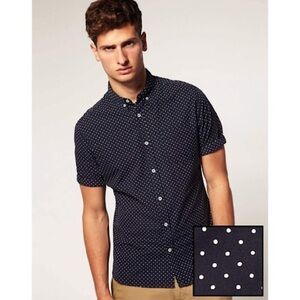 Men’s Nautica Polka Dots Blue Short Sleeve Shirt S